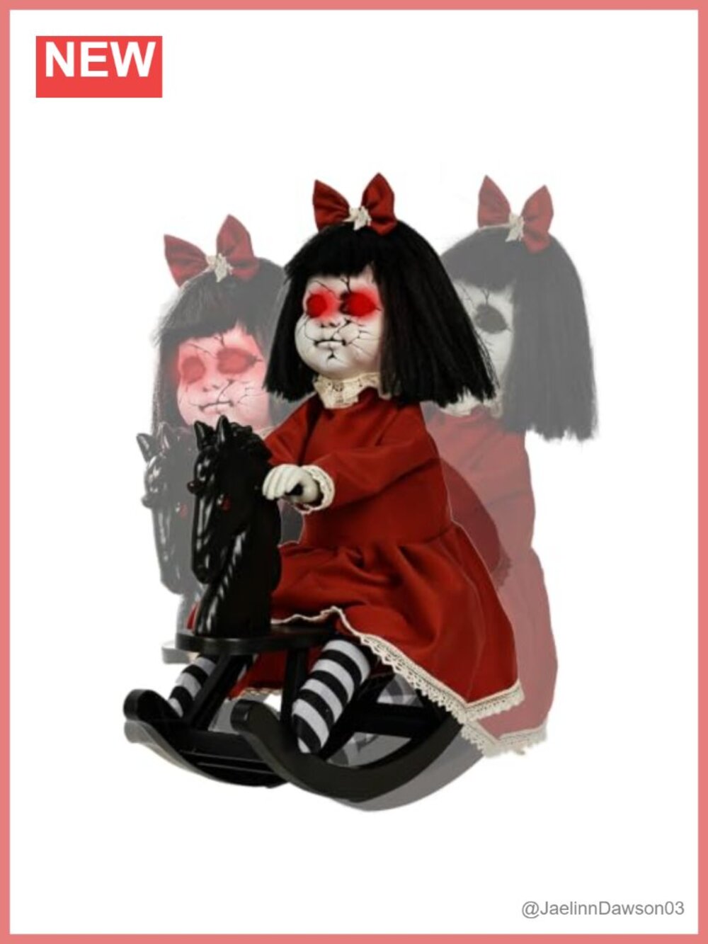 Halloween Animatronic Sound Activated Rocking Horse Doll Lights Prop
